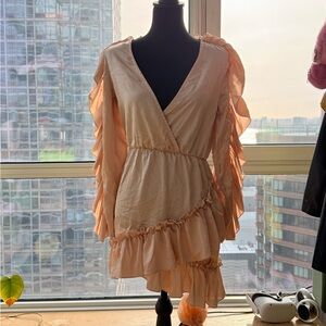 PrettyLittleThing Asymmetrical Cream Ruffle Dress